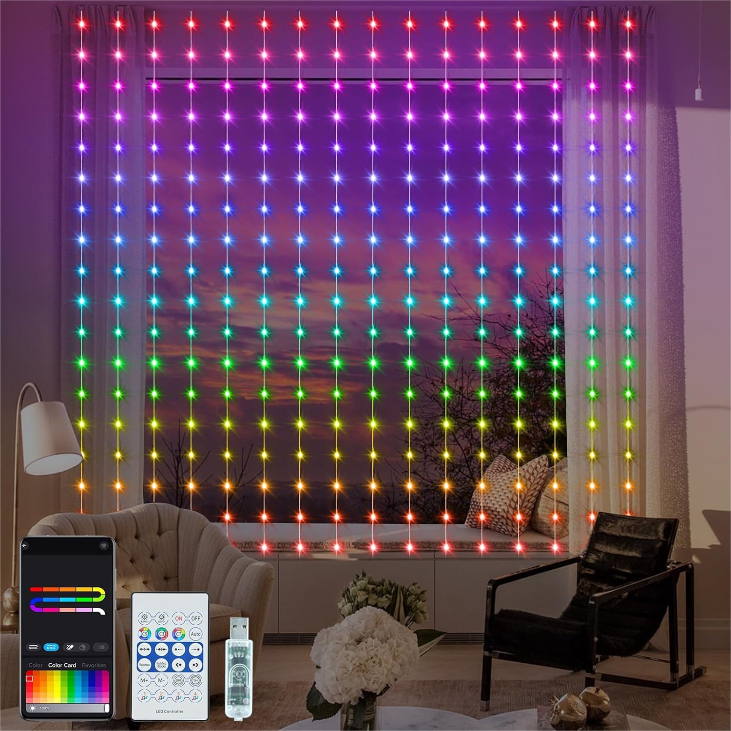 Smart Curtain Lights RGB 5050  - đánh giá và giá Smart Garden Usa