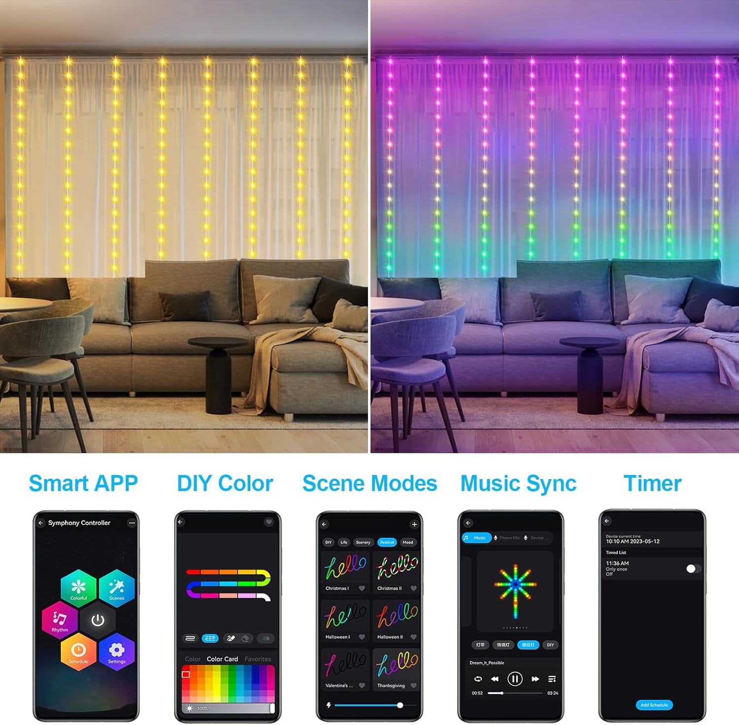 Smart Curtain Lights RGB 5050  - đánh giá và giá Smart Garden Usa